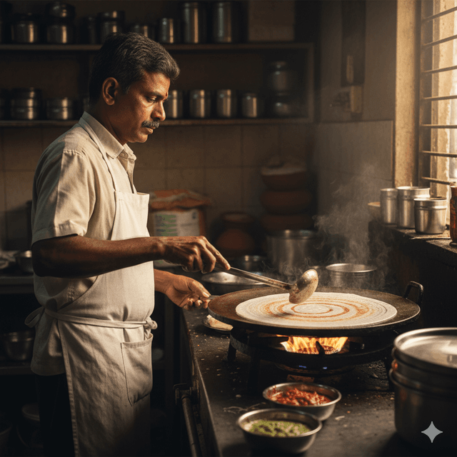 A chef cooking in a professional kitchen